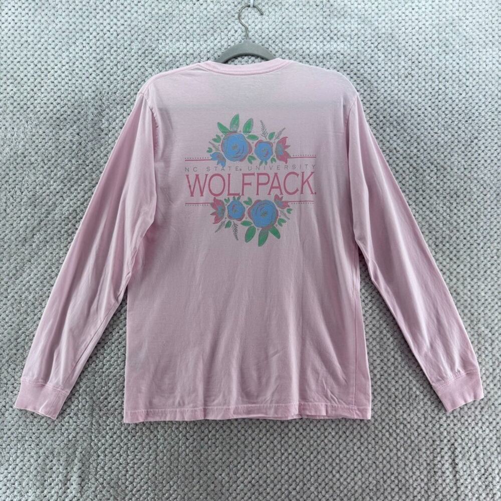 Champion Top Womens M Pink Crew T-Shirt Long Sleeves Wolf Pack NC State NC